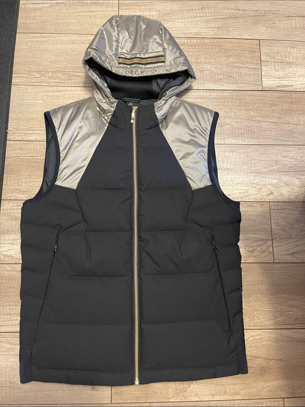 Hugo Boss Black Quilted Puffer Vest with bronze Hood